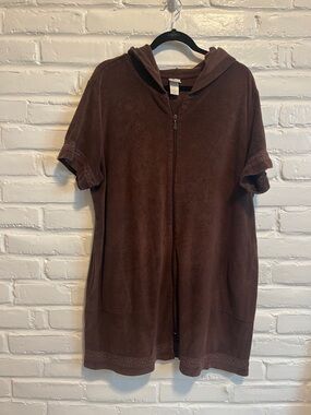 Brown Hooded Short-Sleeve Zippered swim cover